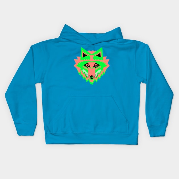 Neon Green Fox Face Kids Hoodie by AnimalMagic